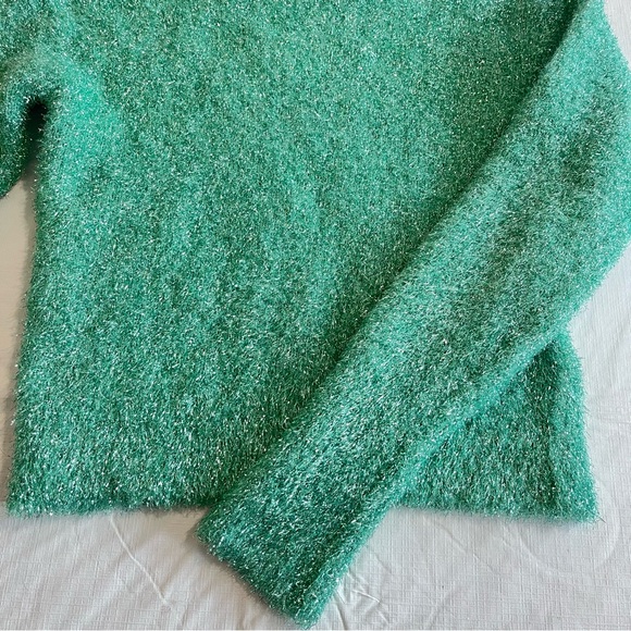 Sies Marjan Luxury Tinsel Sweater Metallic Fuzzy Sea Foam Crew Neck - Picture 8 of 16